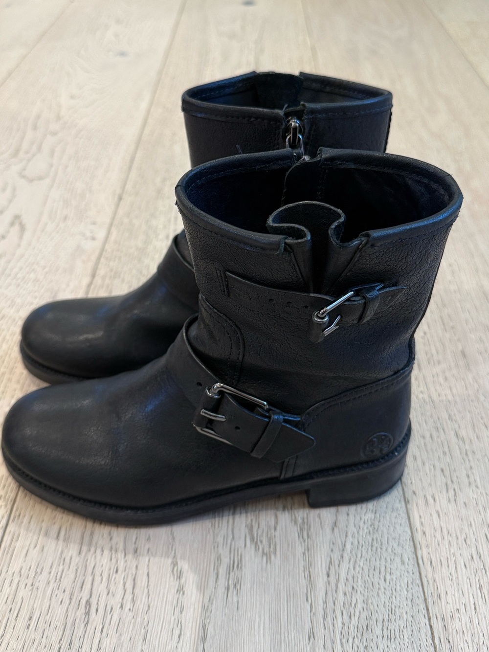 Tory Burch Black Leather Moto Engineer Boot in Black Size 6.5
